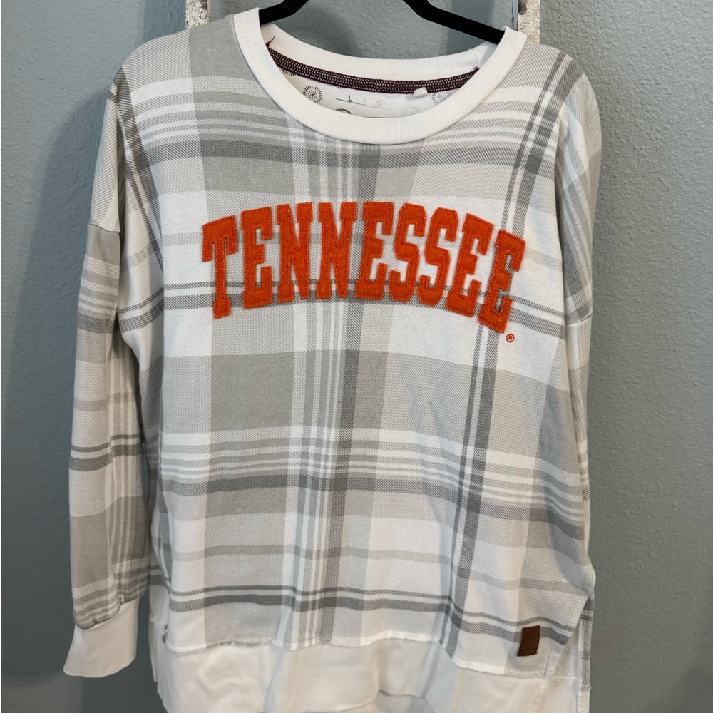 Pressbox White and Gray Plaid Tennessee Sweatshirt
